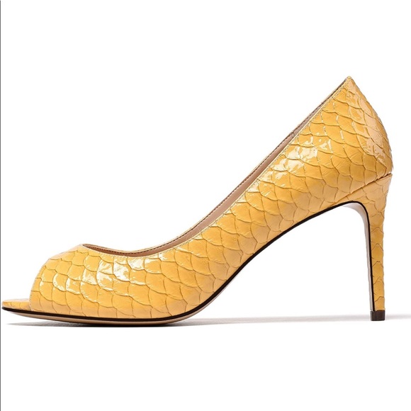 NWT Eldof Peep Toe Pumps in Yellow Snake - Picture 2 of 12